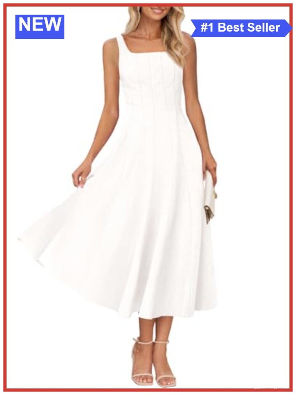 Women's Sleeveless Midi Dress Square Neck Smocked A-Line Beach